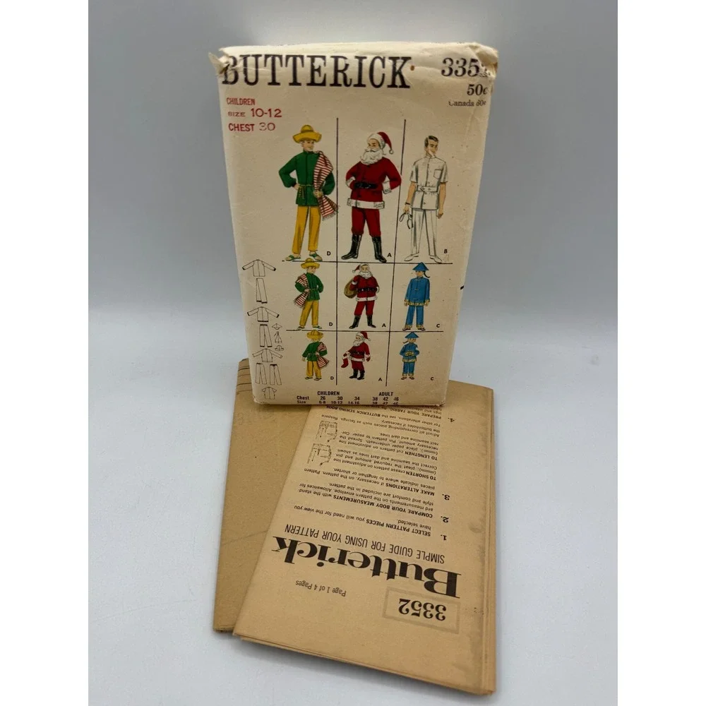 Butterick 3352 Sewing Pattern Children 10-12 Santa Doctor Mexican Costume